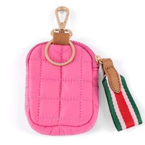 SHIRALEAH EZRA QUILTED NYLON CLIP-ON POUCH, PINK NWT